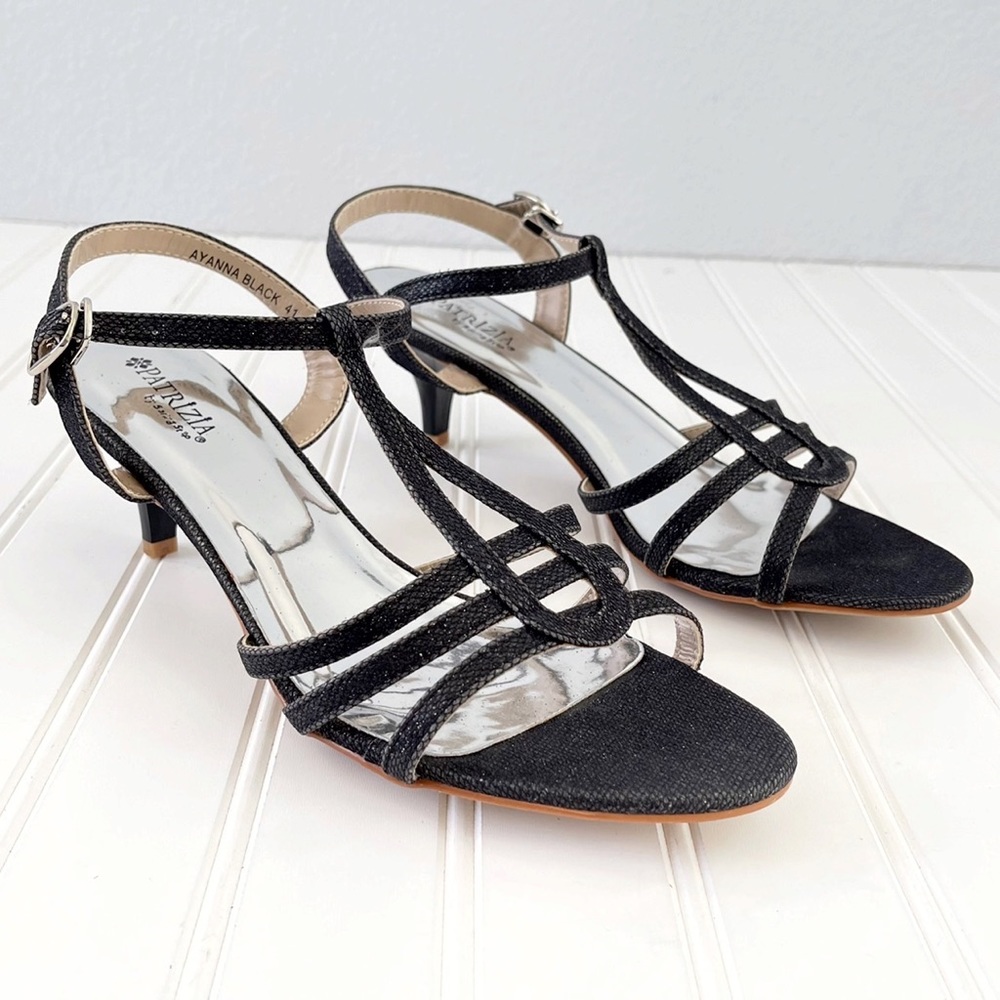 Patrizia Black Glitter T-Strap Kitten Heel Special Occasion Sandals 41 /9.5-10